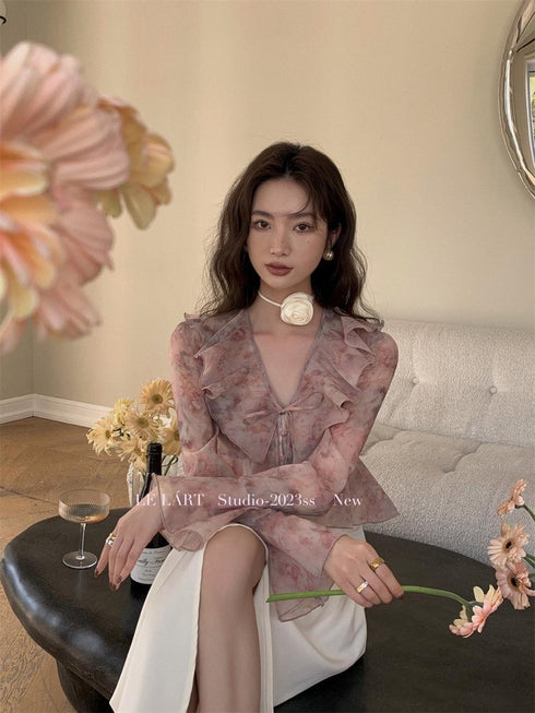 Spring Ruffled Neckline Crop Tops